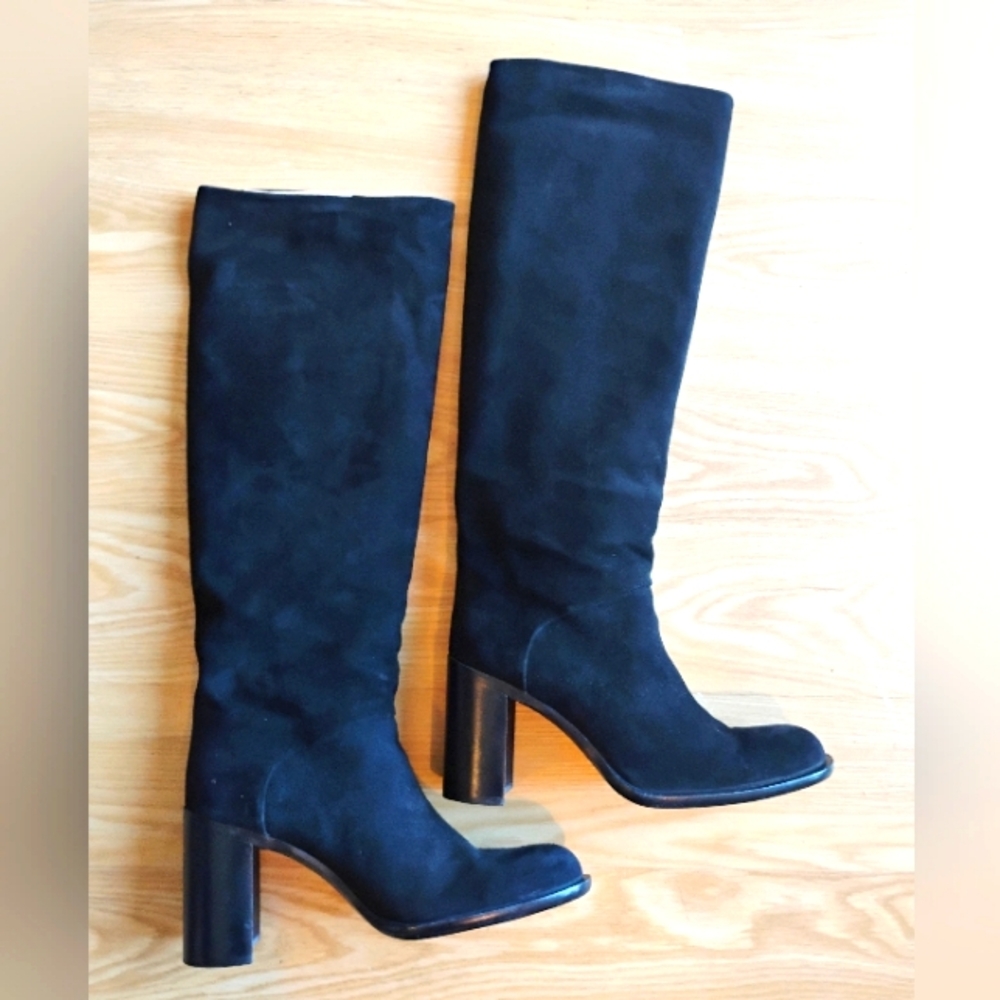 JOAN HELPERN SIGNATURE Black Block Heel Luxe Knee High Pull On Boots Suede Sz 10